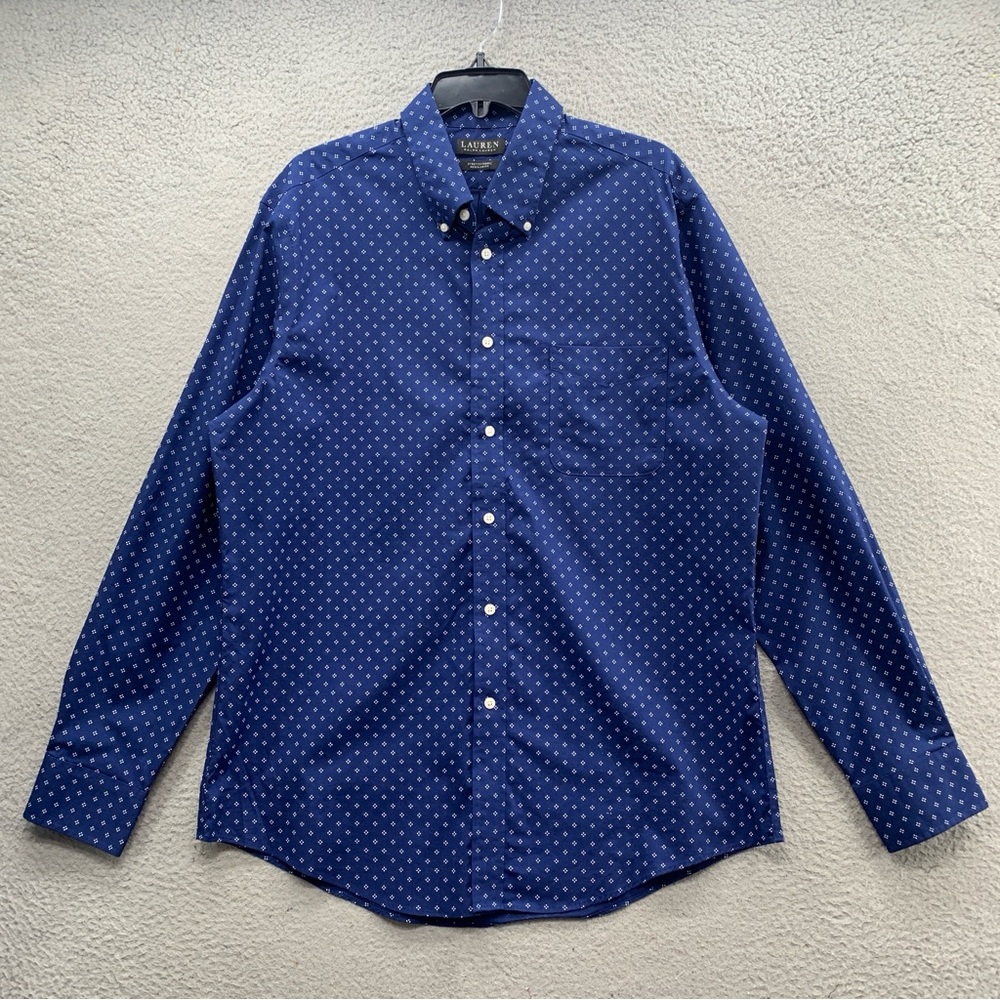 Lauren Ralph Lauren Black Label Stretch Fabric Regular Fit Shirt Navy Blue Dot L